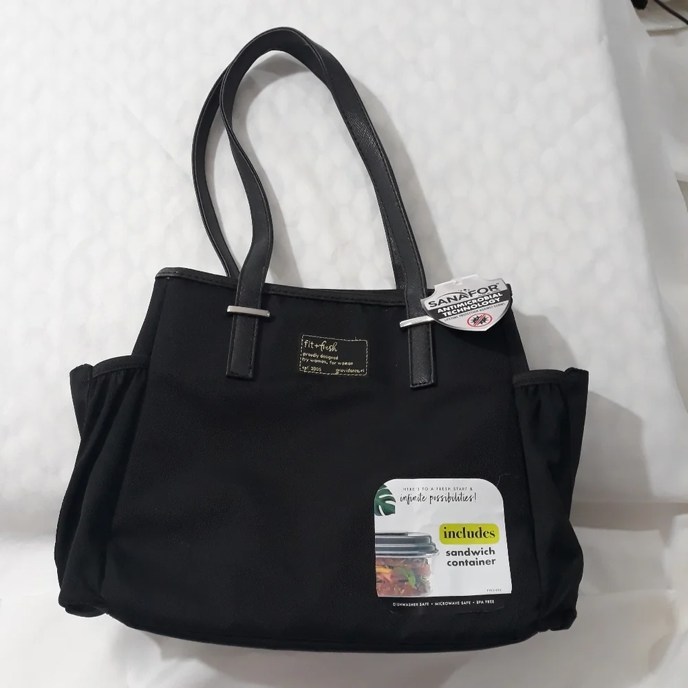 Fit + Fresh Lunch Black Tote Shoulder Bag with Sandwich Container  New with Tag